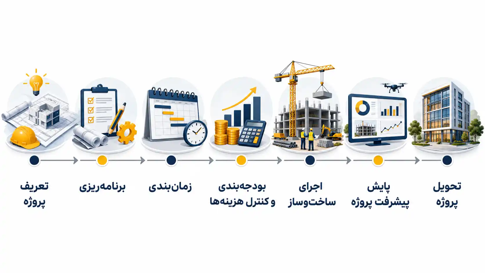 مراحل مدیریت پروژه عمرانی از تعریف و برنامه‌ریزی تا اجرا و تحویل پروژه